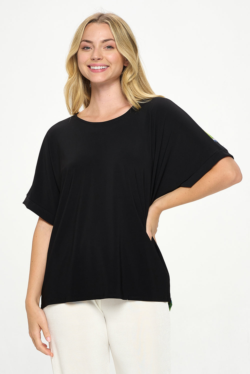 HIT Inbinding Neck Contrast Dolman Sleeve Top-3104HT-SRP1-C-W403