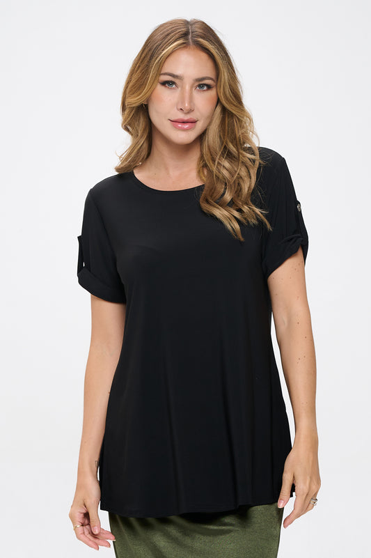 HIT Button Short Sleeve Top-3112HT-SRS1