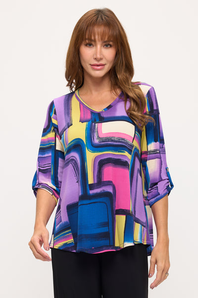 HIT Roll Sleeve V-Neck Top-3120HT-QRP1-W482