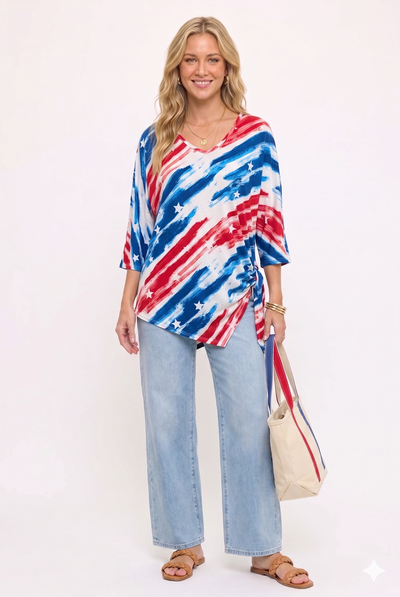 HIT Dolman Sleeve Tie Side Print Top-3127HT-QRP1-W384