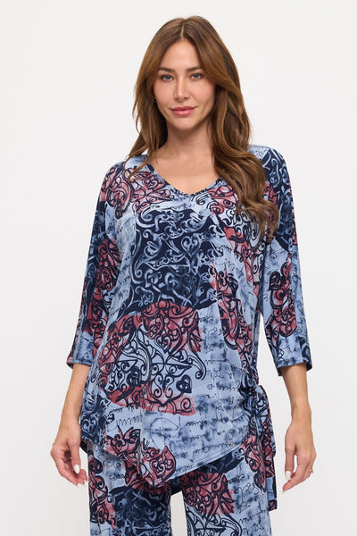 HIT Dolman Sleeve Tie Side Print Top-3127HT-QRP1-W531