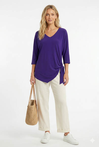 Plus Size HIT Dolman Sleeve Tie Side Print Top-3127HT-QXS1 - Jostar Online