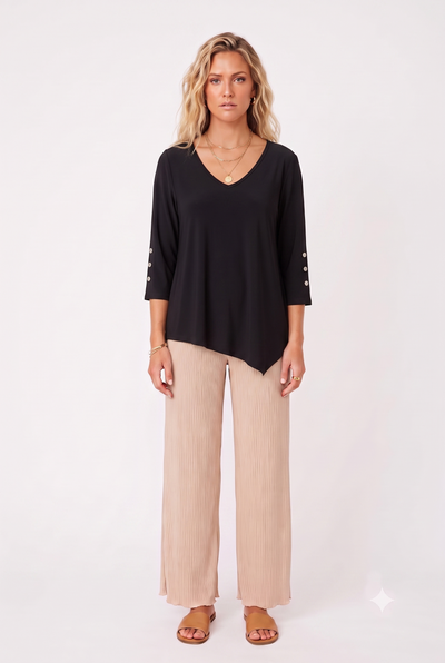 HIT Asymmetric Button Sleeve Top-3136HT-QRS1