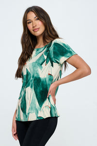 Print Boat Neckline Short Short Sleeve Top-3068HT-SRP1-W336