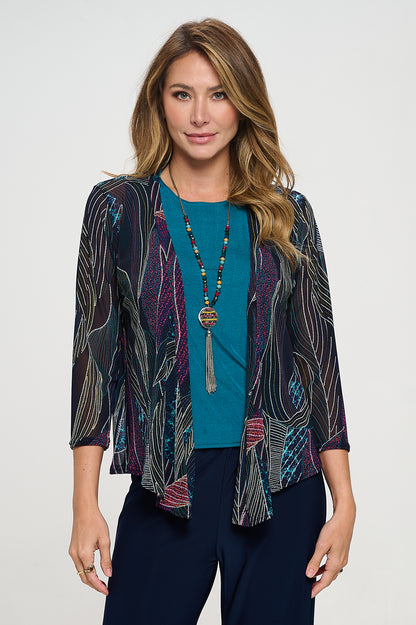 Mesh Printed Cardigan-4082MR-QRP1-W234