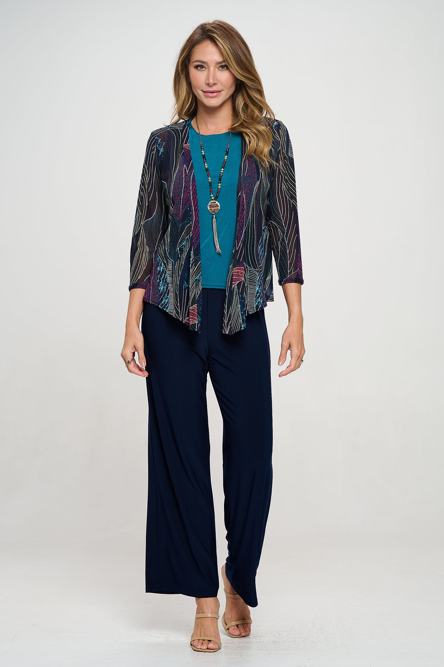 Mesh Printed Cardigan-4082MR-QRP1-W234