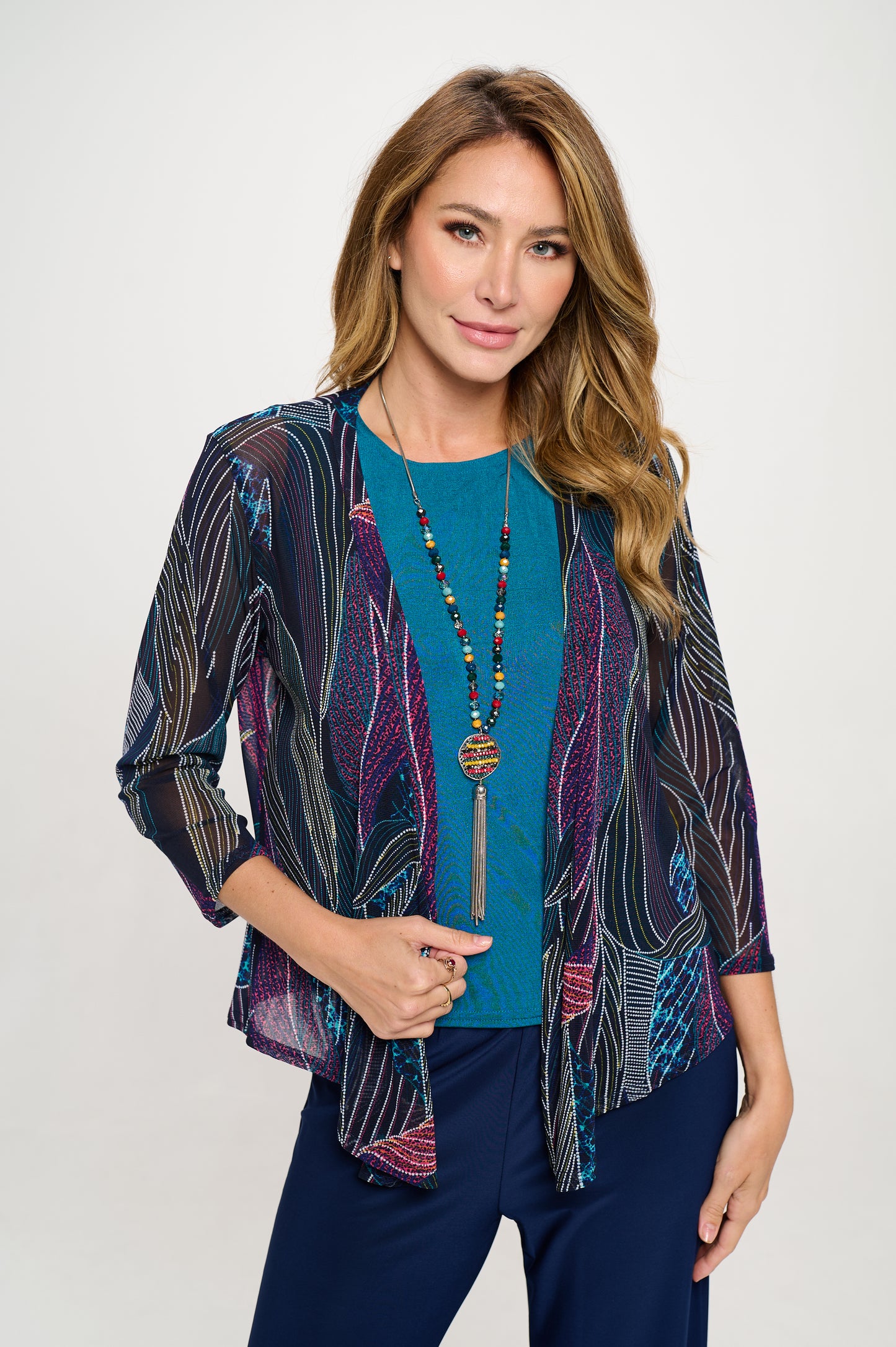 Mesh Printed Cardigan-4082MR-QRP1-W234