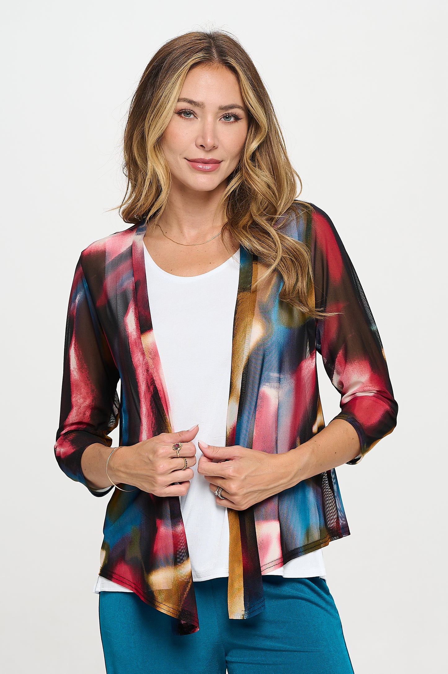 Mesh Printed Cardigan-4082MR-QRP1-W456