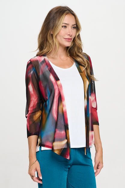 Mesh Printed Cardigan-4082MR-QRP1-W456