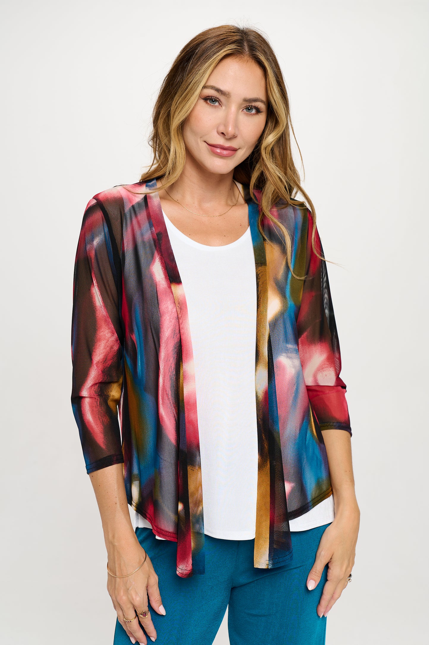 Mesh Printed Cardigan-4082MR-QRP1-W456