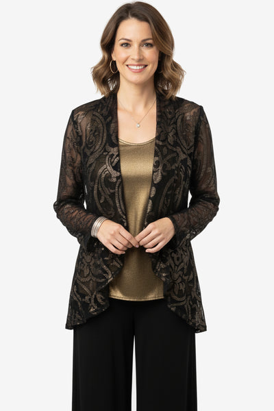 Mesh Burnout Shawl Collar Jacket-4103MB-LRD1-B011