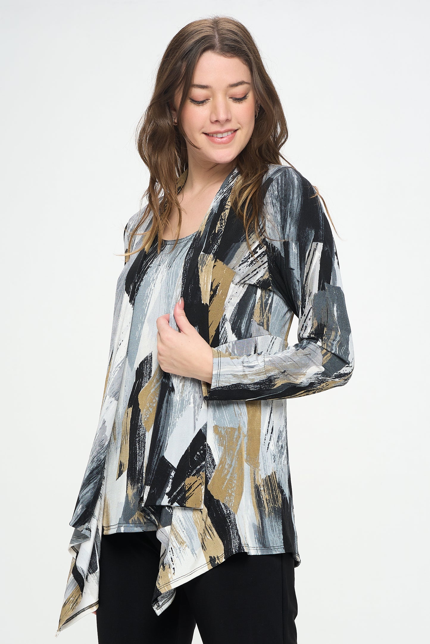 Plus Size Stretchy Print Mid Cut Jacket Long Sleeve Print Plus, 4028BN-LXP1-W379