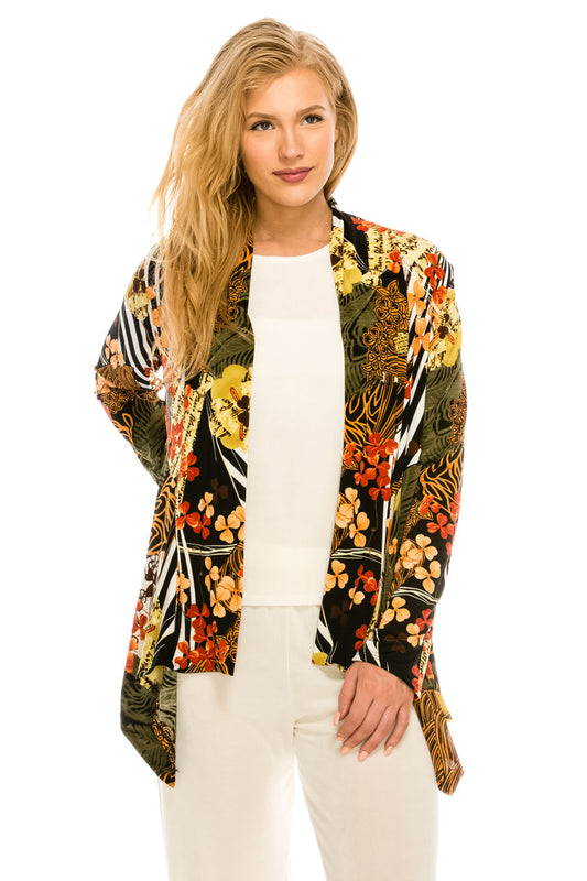 Stretchy Print Mid Cut Jacket Long Sleeve Print Plus, 4028BN-LXP1-W168