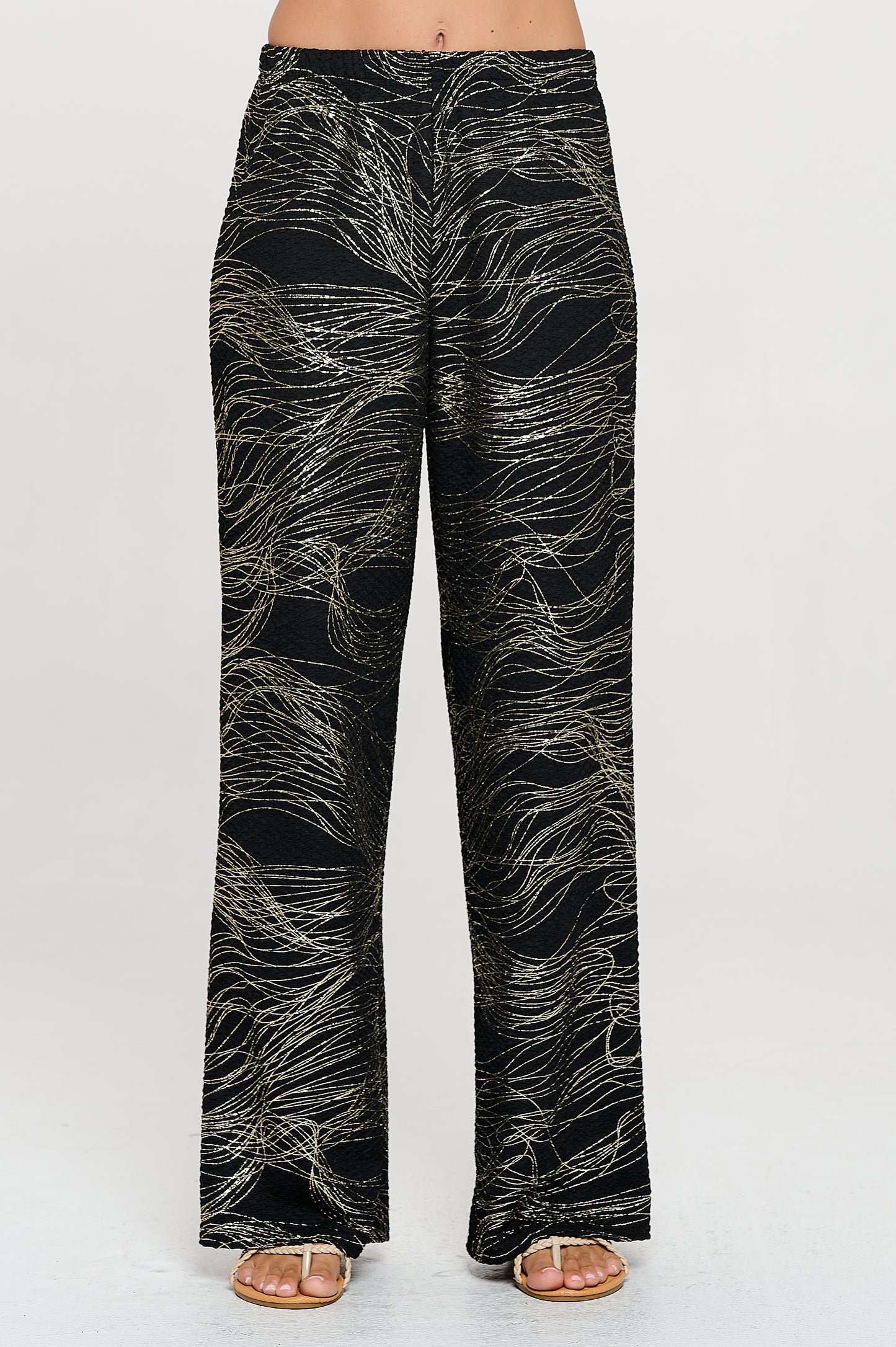 Fukuro Jacquard Wide Leg Pants W/Foil-5042FJ-ARD1-F031