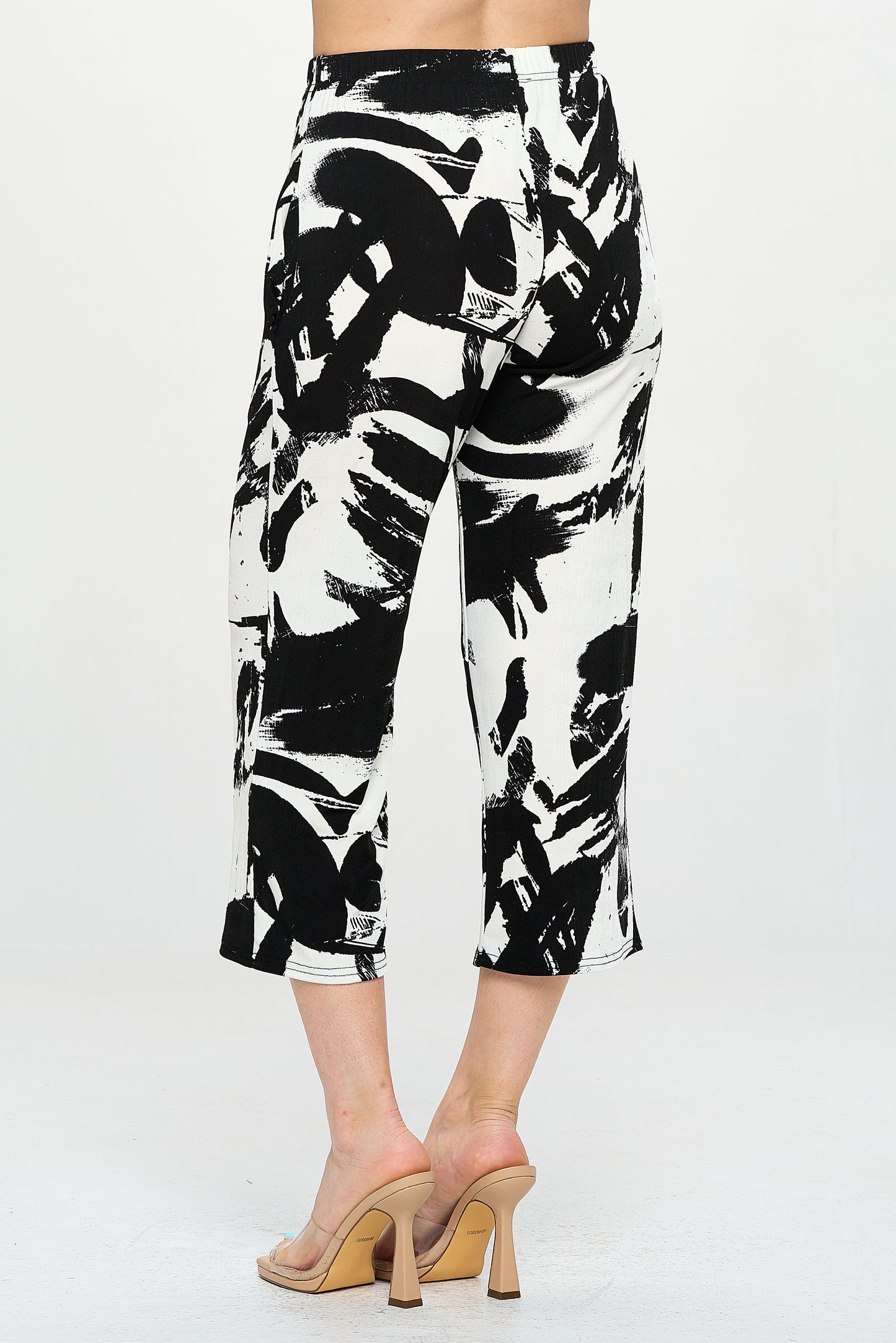 Print Elastic Waistband Ankle Pants with Pockets-5043BN-ARP1-K-W403