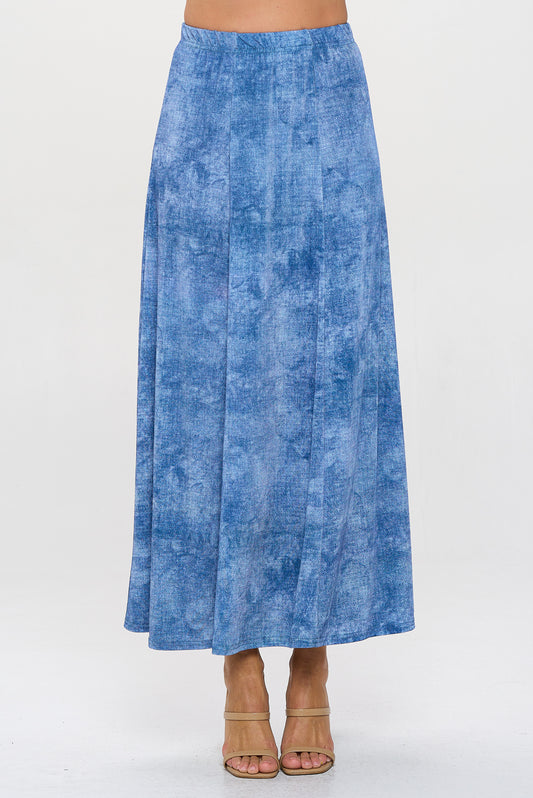 Denim Print Long Flared Skirt-6002BN-ARD2-D003