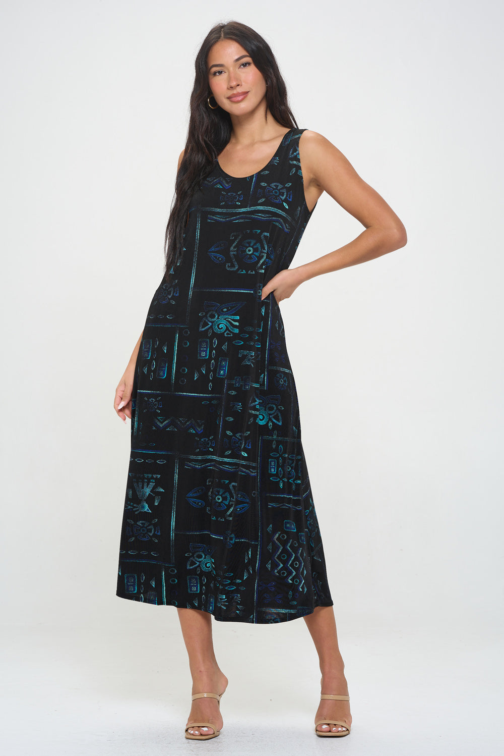 Plus Size Print Tank Long Dress Sleeveless- 7000BN-TXP1-W401