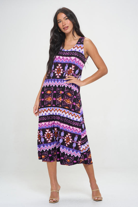 Plus Size Print Tank Long Dress Sleeveless- 7000BN-TXP1-W407