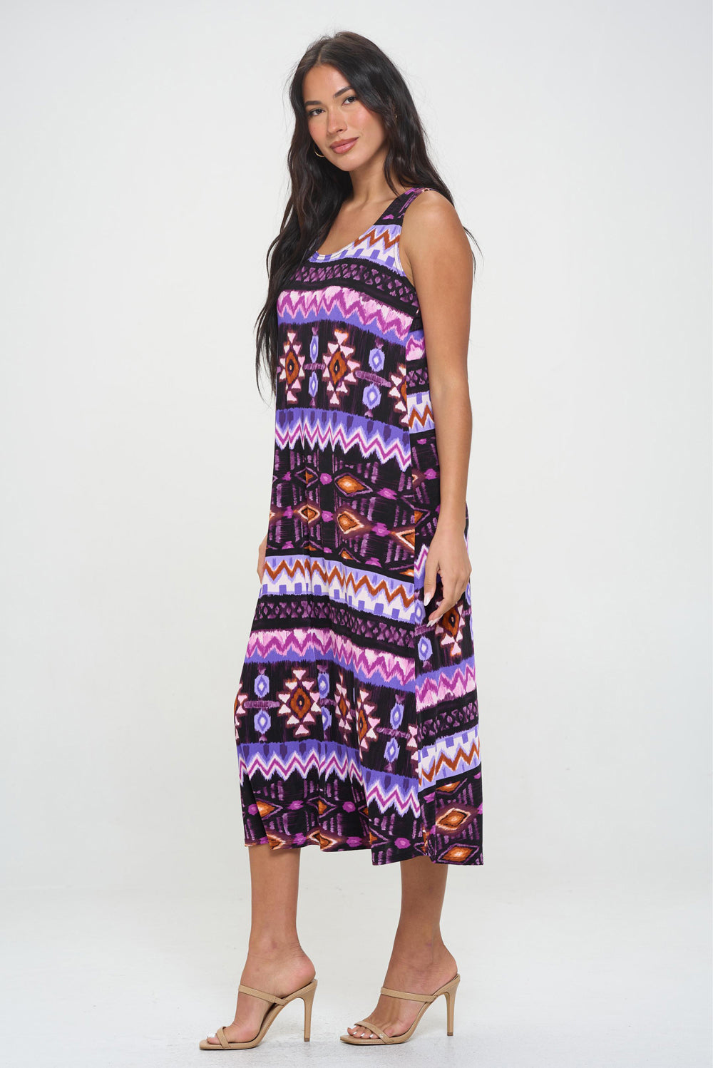 Plus Size Print Tank Long Dress Sleeveless- 7000BN-TXP1-W407