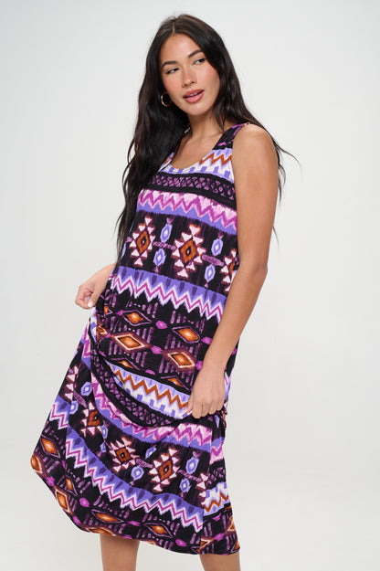 Plus Size Print Tank Long Dress Sleeveless- 7000BN-TXP1-W407