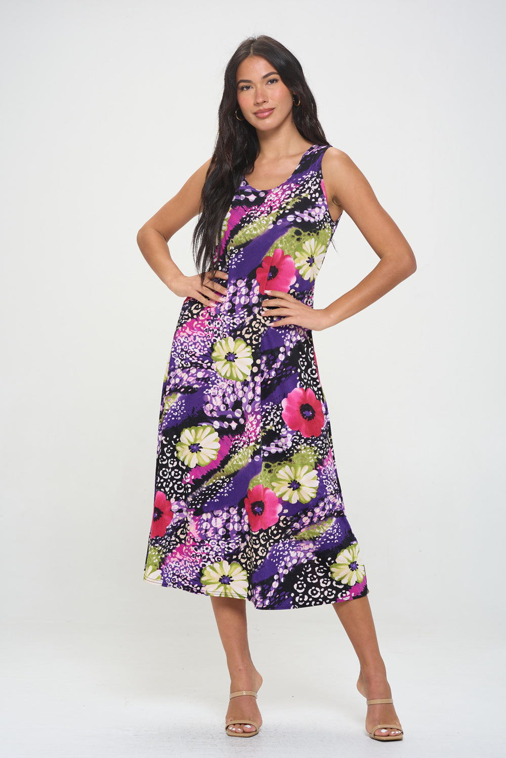 Plus Size Print Tank Long Dress Sleeveless- 7000BN-TXP1-W408