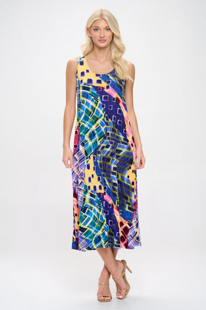 Plus Size Print Tank Long Dress Sleeveless-7000BN-TXP1-W441