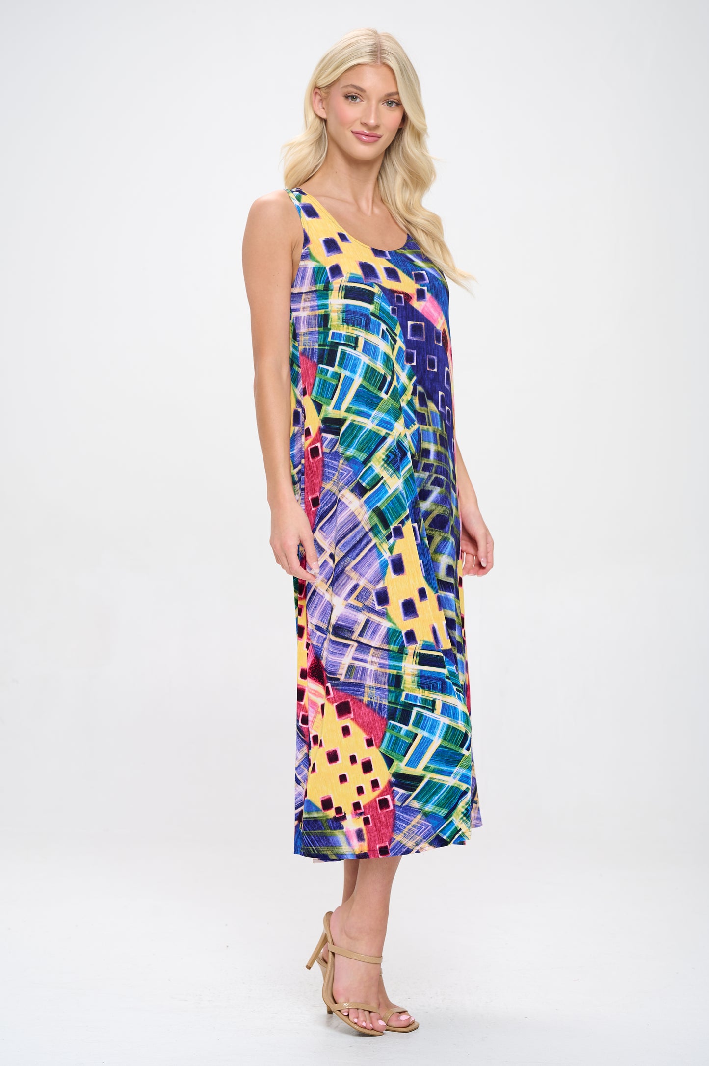 Plus Size Print Tank Long Dress Sleeveless-7000BN-TXP1-W441