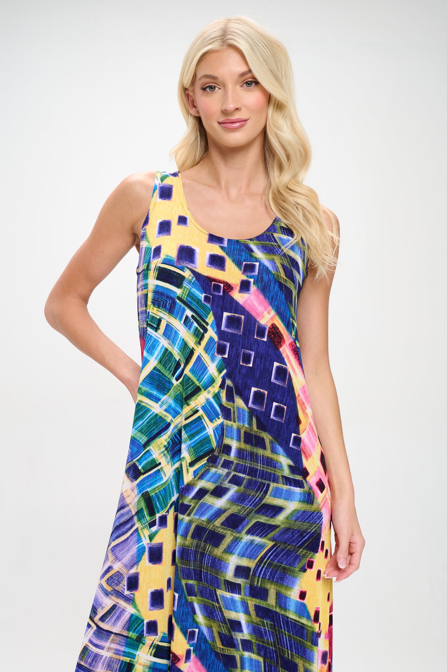 Plus Size Print Tank Long Dress Sleeveless-7000BN-TXP1-W441