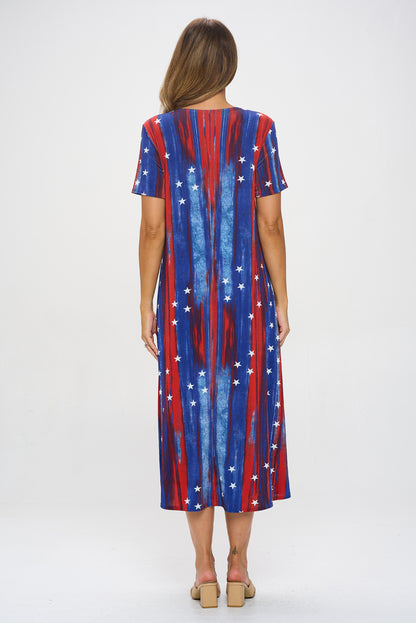 American Print Long Dress Short Sleeve -7002BN-SRD1-D005