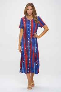 American Print Long Dress Short Sleeve -7002BN-SRD1-D005