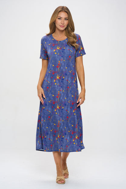Colorful Splatter Chic Dress Long Dress Short Sleeve -7002BN-SRD1-D006