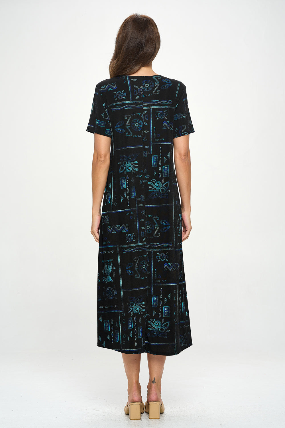 Plus Size Print  Long Dress Short Sleeve - 7002BN-SXP1-W401
