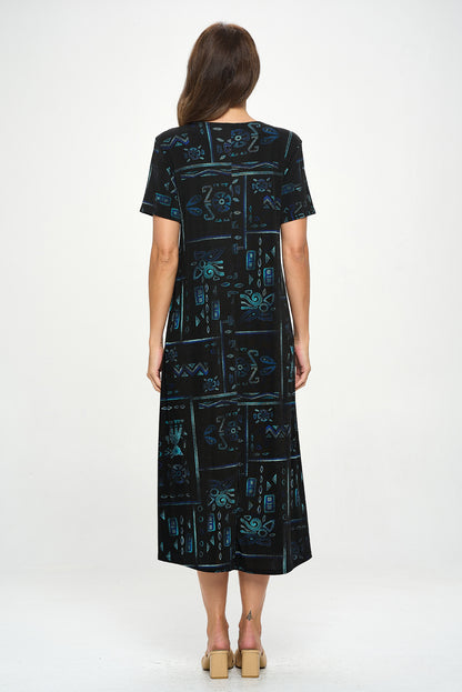 Plus Size Print  Long Dress Short Sleeve - 7002BN-SXP1-W401