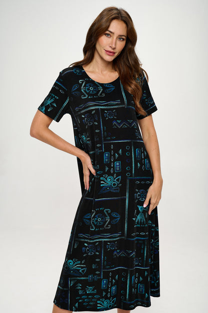 Stretchy Long Dress Short Sleeve Print-7002BN-SRP1-W401