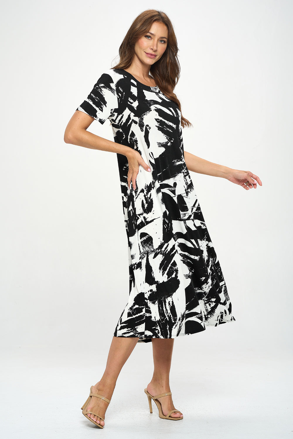 Print Long Dress Short Sleeve -7002BN-SRP1-W403