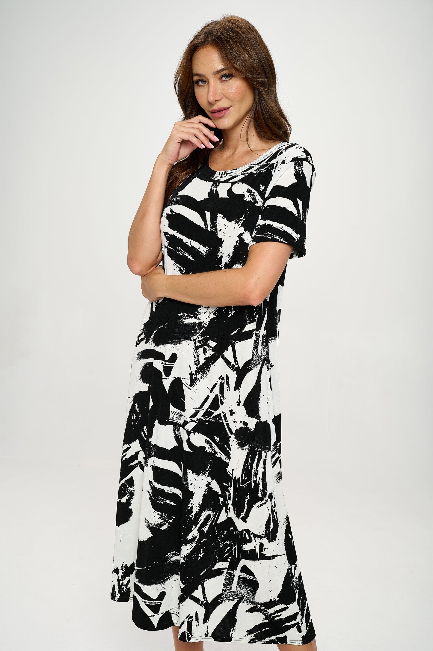 Plus Size Print  Long Dress Short Sleeve - 7002BN-SXP1-W403