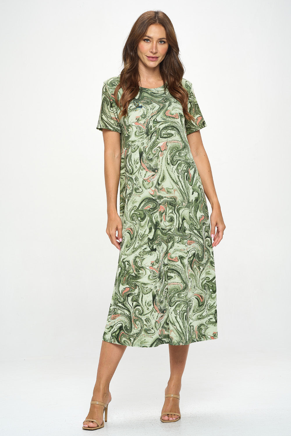 Plus Size Print  Long Dress Short Sleeve - 7002BN-SXP1-W404