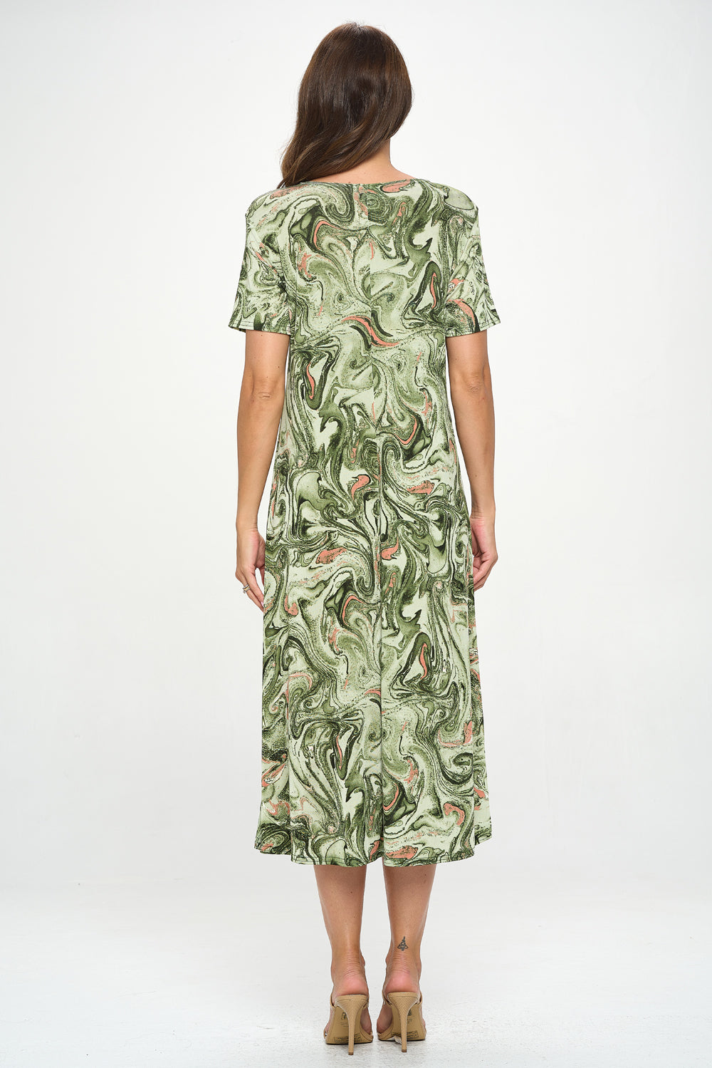 Stretchy Long Dress Short Sleeve Print-7002BN-SRP1-W404