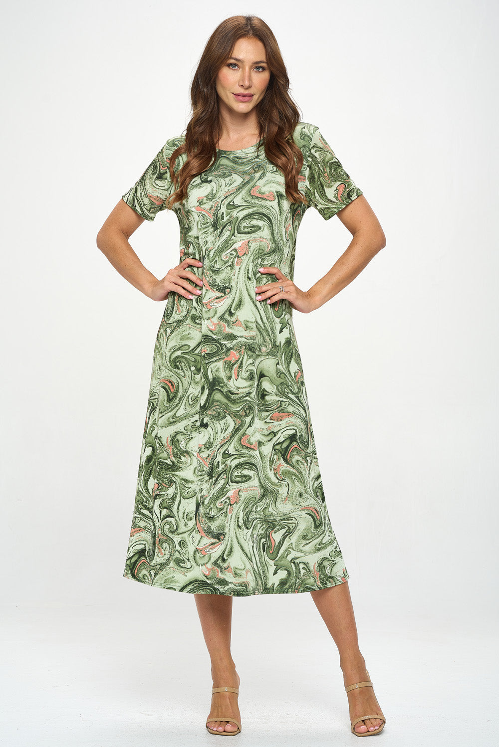 Plus Size Print  Long Dress Short Sleeve - 7002BN-SXP1-W404