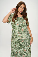 Load image into Gallery viewer, Stretchy Long Dress Short Sleeve Print-7002BN-SRP1-W404
