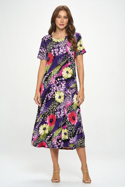 Plus Size Print  Long Dress Short Sleeve - 7002BN-SXP1-W408