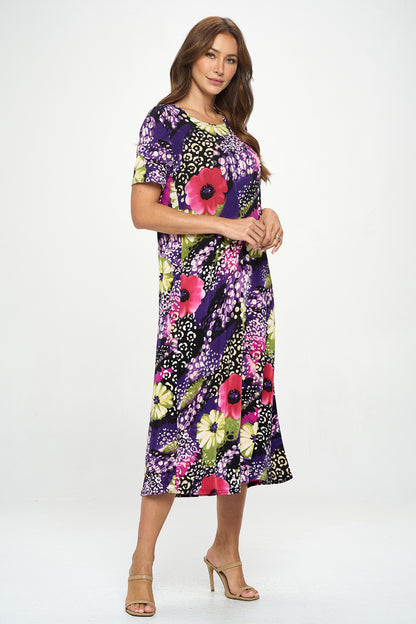 Plus Size Print  Long Dress Short Sleeve - 7002BN-SXP1-W408