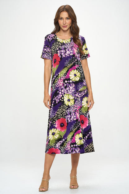 Plus Size Print  Long Dress Short Sleeve - 7002BN-SXP1-W408