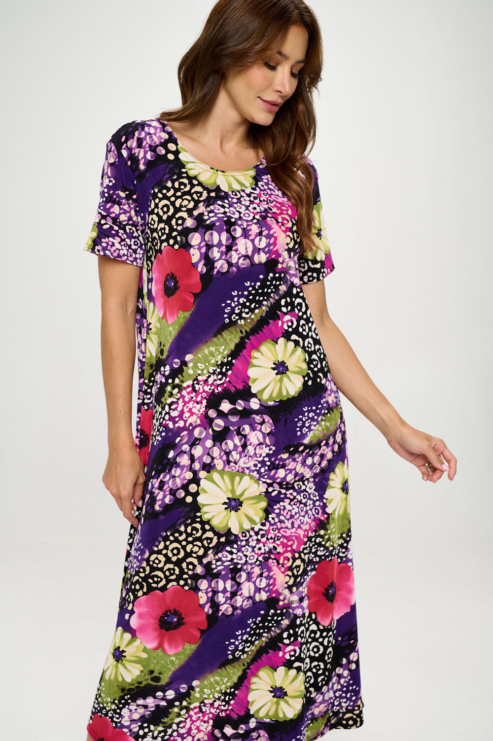 Plus Size Print  Long Dress Short Sleeve - 7002BN-SXP1-W408