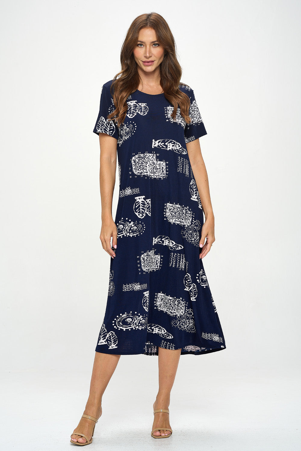 Plus Size Print  Long Dress Short Sleeve - 7002BN-SXP1-W425