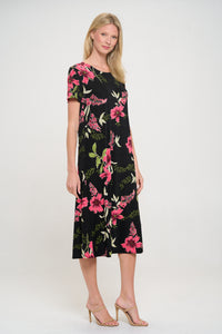 Plus Size Print  Long Dress Short Sleeve - 7002BN-SXP1-W431