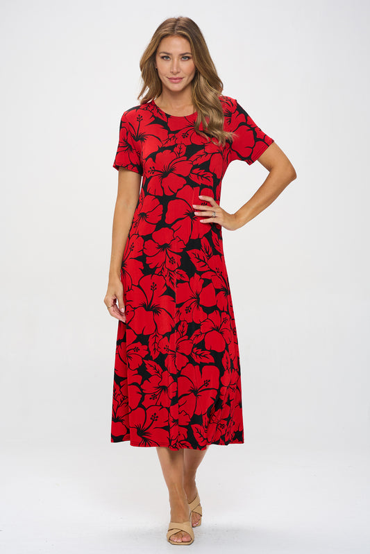 Plus Size Print  Long Dress Short Sleeve - 7002BN-SXP1-W432