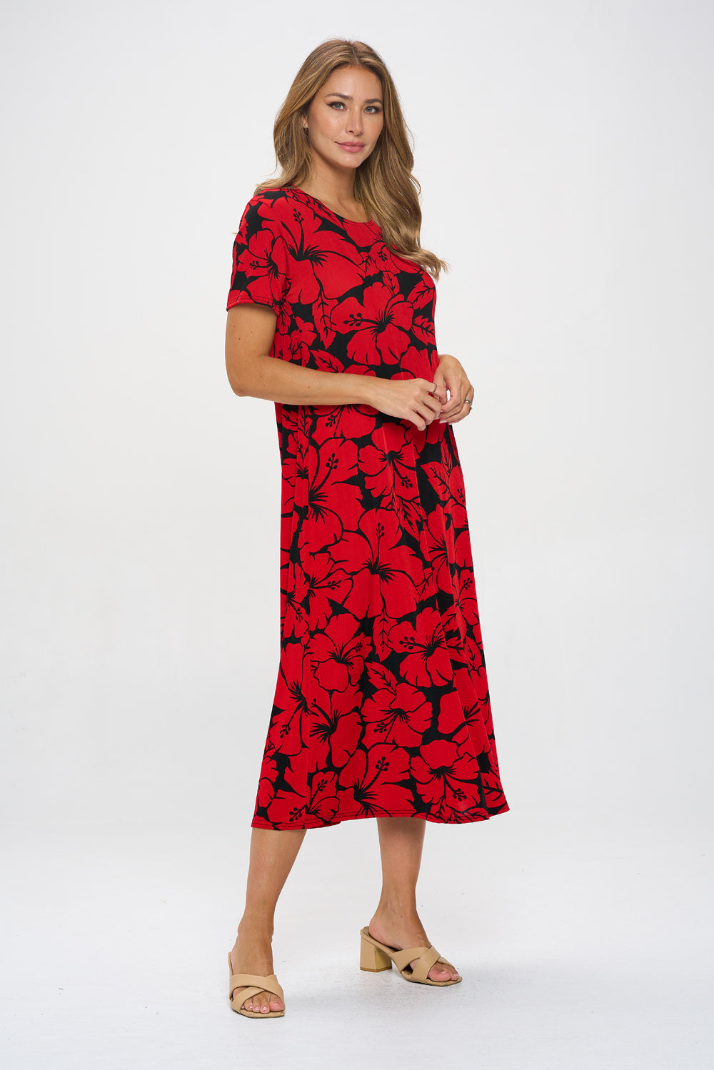Plus Size Print  Long Dress Short Sleeve - 7002BN-SXP1-W432