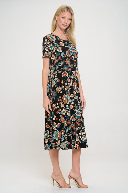 Plus Size Print  Long Dress Short Sleeve - 7002BN-SXP1-W434