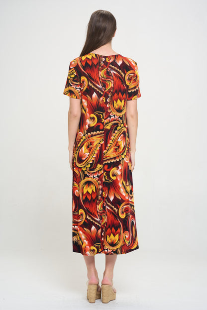 Plus Size Print  Long Dress Short Sleeve - 7002BN-SXP1-W435